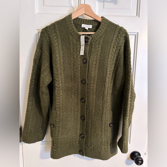 JCrew oversized wool-blend cardigan. New with tags. Size XS. Green. - Picture 2 of 5